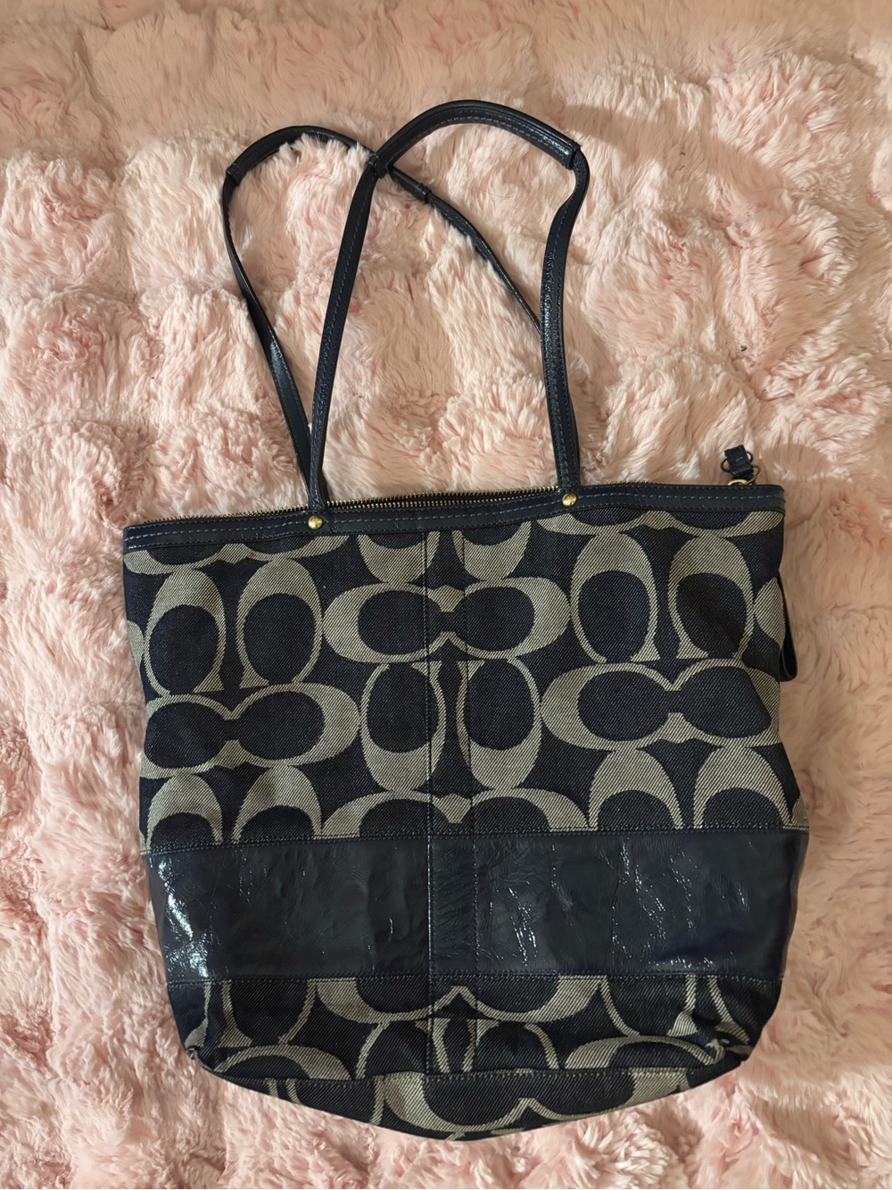 Vintage 2008 Coach Denim Navy Signature Tote Bag 12547